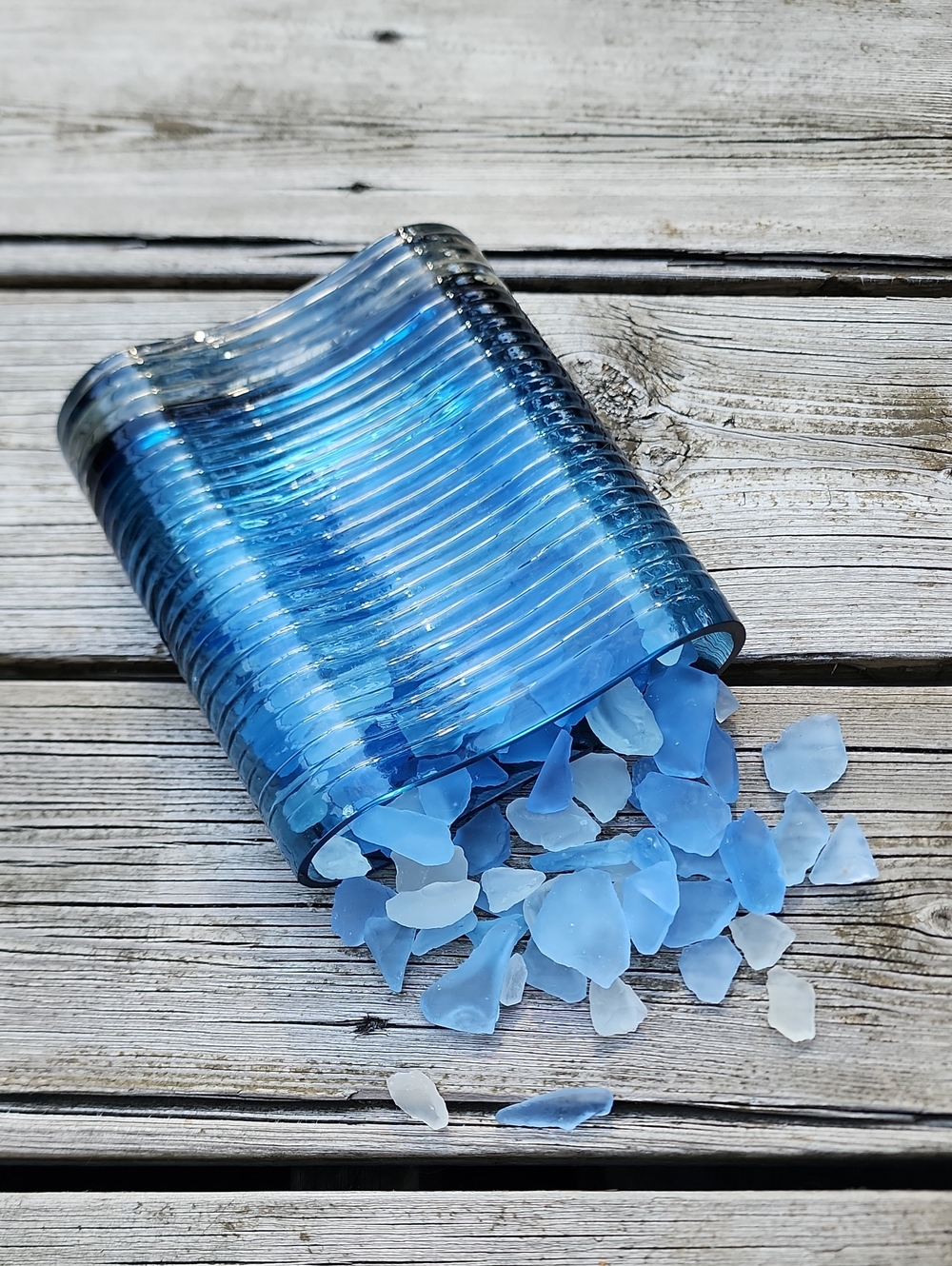 Blue Glass Decorative Vase With Seaglass